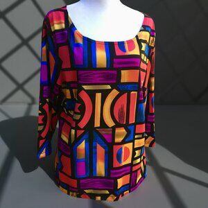 California Style Women's Abstract Geometric Stained Glass Look Pullover Top (Lg)